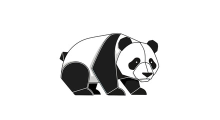 Black and white origami panda bear side profile. © Sendal