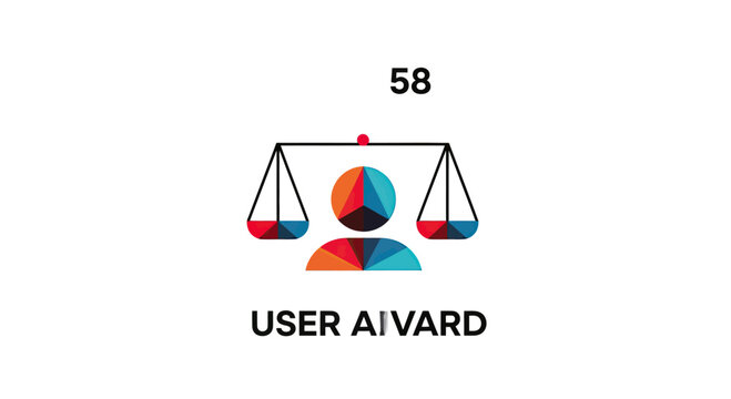 Abstract scales icon with geometric human silhouette and number 58.