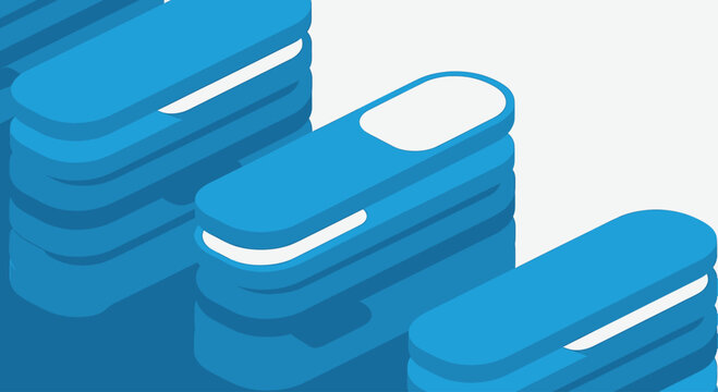 Abstract isometric blue pill shaped stack pattern.