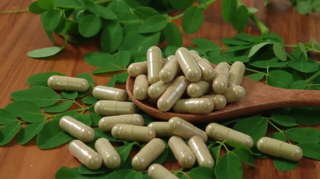 Moringa leaves and capsules (Herbs for health)