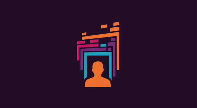 Abstract pixelated human profile logo.