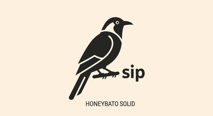 Obraz premium Black bird on branch minimalist sip logo.