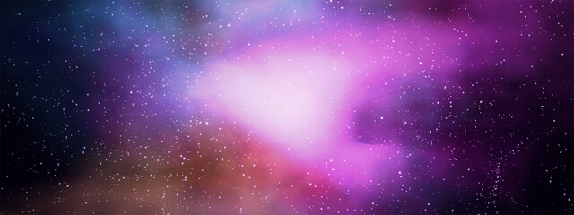 Colorful Nebula Galaxy Starfield Space Background With Cosmic Dust Clouds. Cosmic background featuring a glowing blue and purple nebula surrounded by countless stars across deep space © King Designz