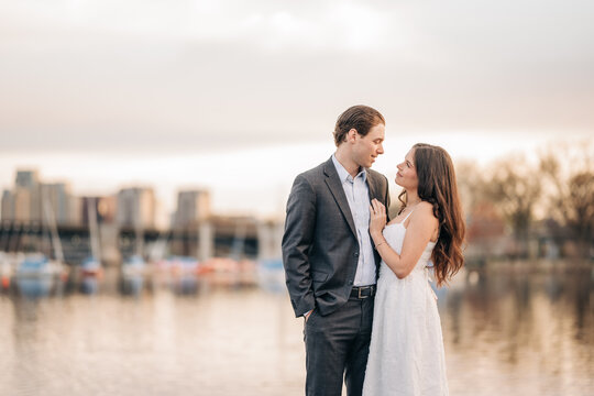Stylish young couple shares a romantic moment outdoors