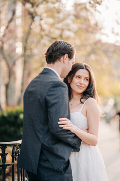 Beautiful woman looks lovingly at her partner