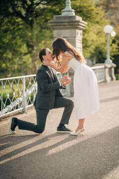 Couple gets engaged during romantic golden hour proposal