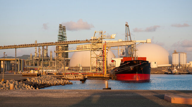 Ship at refinery in Caribbean