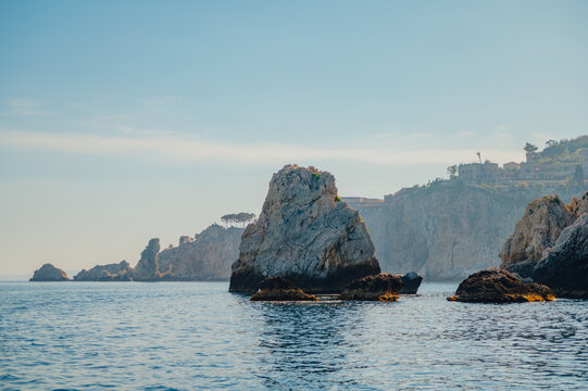 Sea stacks on the beautiful coast of Taormina