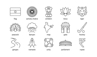 Obraz premium Indian national icons showing symbols culture landmarks and unity