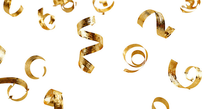 Golden number and punctuation confetti symbols on transparent