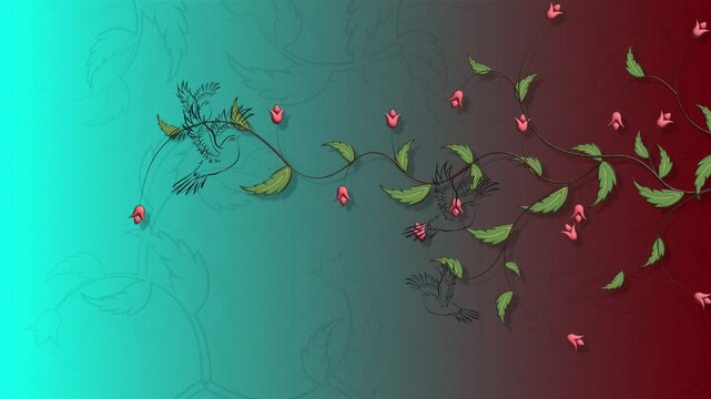 Floral Vine Pattern with Red Berries Animated Gradient Background