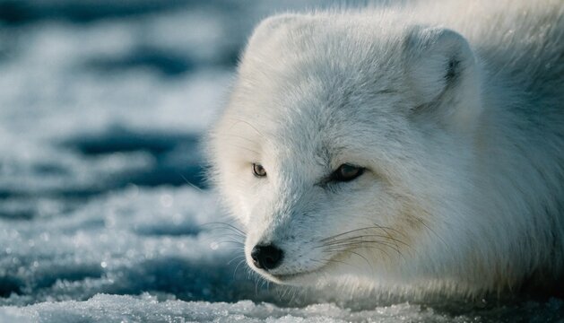 Arctic fox (vulpes lagopus) close up. Its fur changes color with the seasons: in the winter it is white to blend in with snow, while in the summer it is brown.

