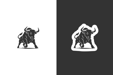 Fototapeta premium Stylized black and white bull illustration with strong lines and energetic stance