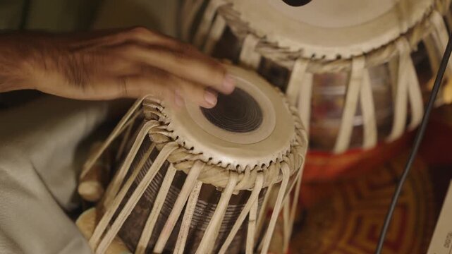Man Performing Tabla India Cultural Heritage Music