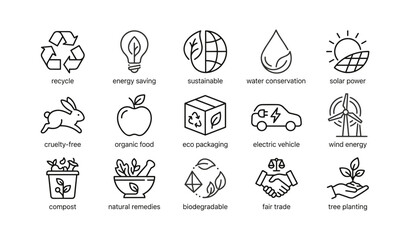 Fototapeta premium Environmental icons showing sustainability actions in grid