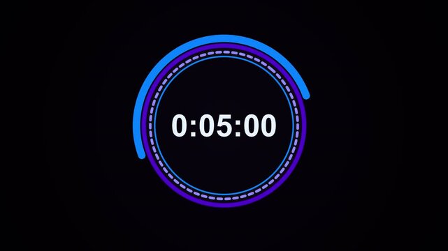 10 second countdown timer sequence with white number text glowing from 10 to 0 with multiple blue circle elements. Circle countdown timer 10 sec on black background 4K UHD