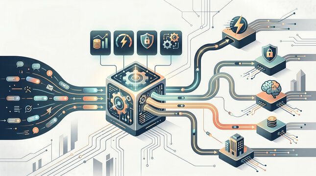 Conceptual illustration of artificial intelligence data processing and machine learning flow