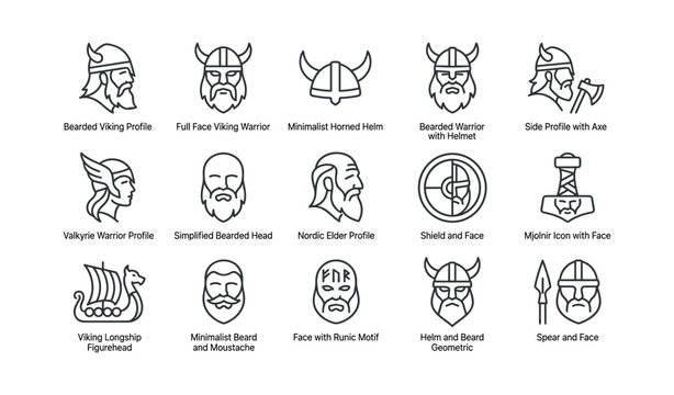 Viking helmet and profile icons showing warrior faces and symbols