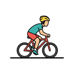 Fototapeta premium Flat vector illustration of a person wearing a protective helmet riding a red bicycle for outdoor fitness and leisure