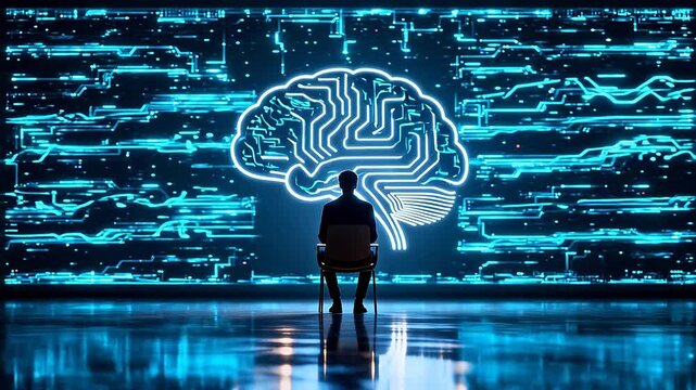 Person facing glowing brain circuit