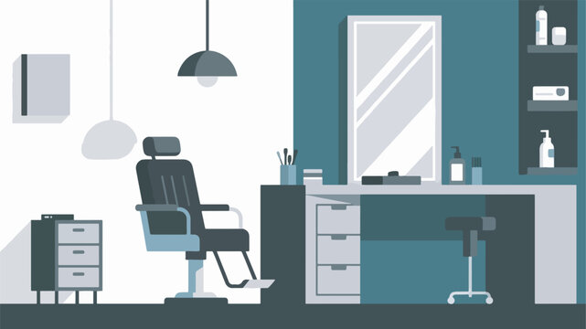 Illustration Of A Modern Hair Salon With Hair Styling Chairs, Large Mirrors, Hair Equipment Tables Vector Design Template