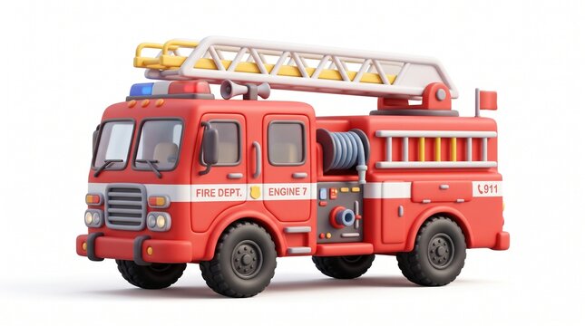 3D Fire Truck Illustration, Emergency Fire Engine, Fire Department Rescue Vehicle, Firefighting Service, Public Safety and Emergency Response Concept