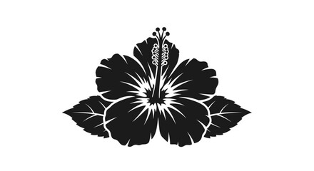 Black hibiscus flower silhouette isolated on white background. © gudangPIXEL