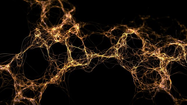 Abstract golden digital network of glowing lines