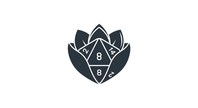 Black lotus flower silhouette containing a D20 dice.