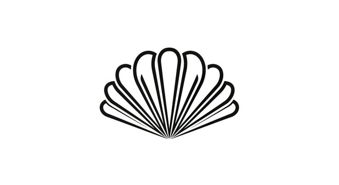 Black outline illustration of a scallop seashell icon.