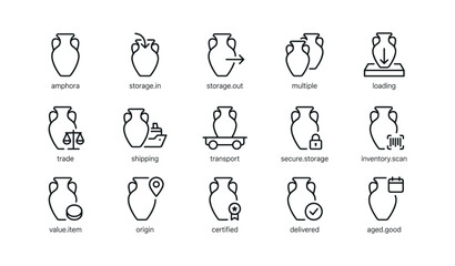 Fototapeta premium Amphora storage and shipping icons showing handling and logistics