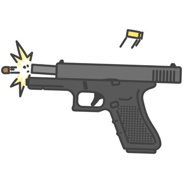拳銃の発射シーン　発砲の瞬間のオートマチックピストルのイラスト