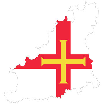Vector map of Guernsey filled with the flag colors. Great for geography, travel, and educational island projects.