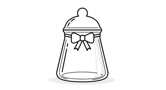 A simple line art illustration of an empty glass jar with a decorative bow.