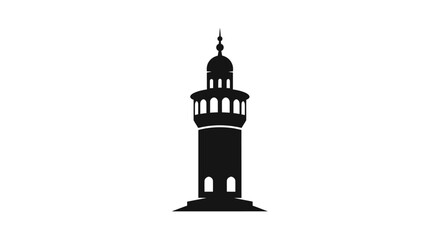 Obraz premium Black silhouette of an Islamic minaret tower.