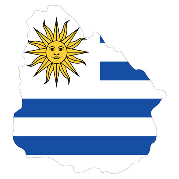 Vector map of Uruguay filled with the national flag colors. Ideal for geography, travel, education, and patriotic designs.
