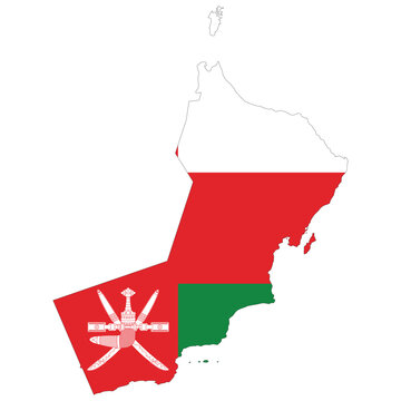 Vector map of Oman filled with the national flag colors. Perfect for geography, travel, education, and infographic designs.