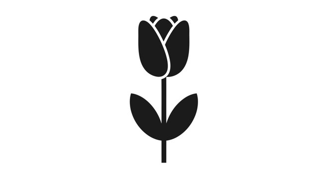 Black tulip flower silhouette icon with stem.