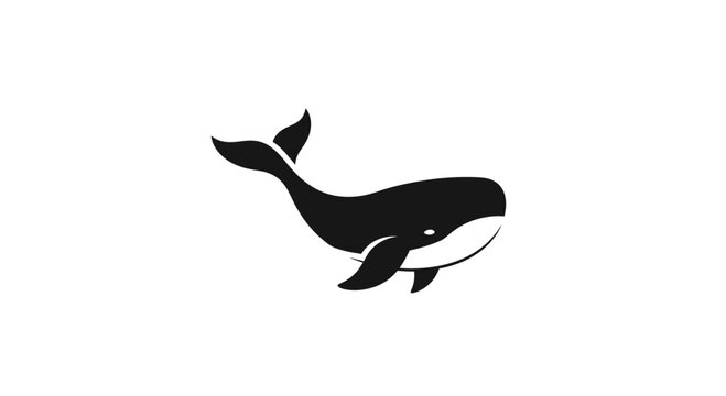 Black whale silhouette profile on white background.