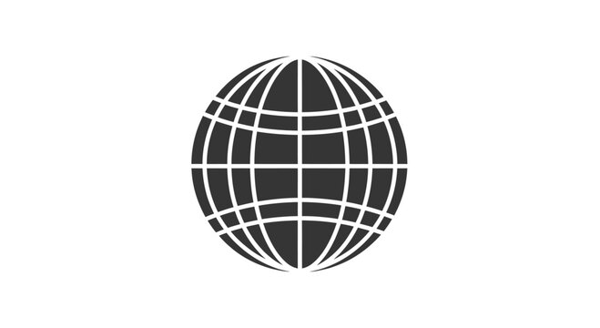 Black wireframe globe grid sphere icon.