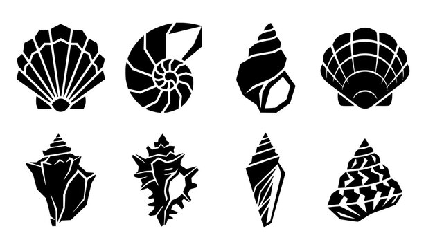 Stylized geometric seashell silhouettes vector icons set of modern abstract marine shell shapes