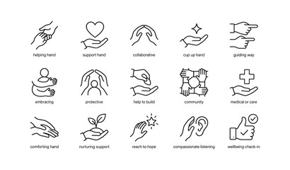 Fototapeta premium Hand icons showing support and care on white background