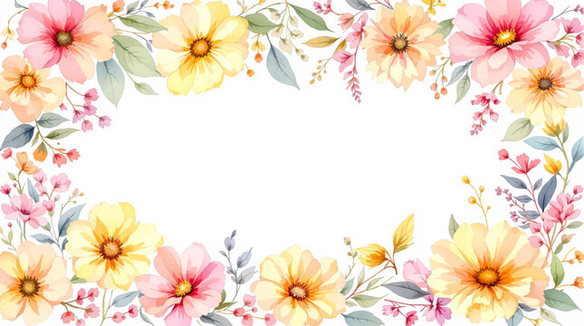 Soft Romantic Watercolor Flower Frame Pattern Perfect for Seamless Digital Scrapbooking Papers and Elegant Card Graphics