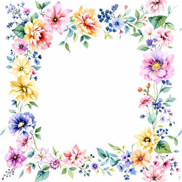 Romantic Seamless Watercolor Floral Frame Border Featuring Soft Yellow and Pink Blossoms for Personalized Greeting Cards