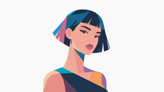 Illustration Of A Female Model With Stylish Pixie Cut Hair Vector Design Template