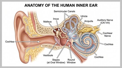 Detailed Diagram of the Anatomy of the Human Inner Ear with Labels for Medical Education © zaras
