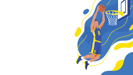 Stylized basketball player performing an energetic slam dunk illustration. © Kyle