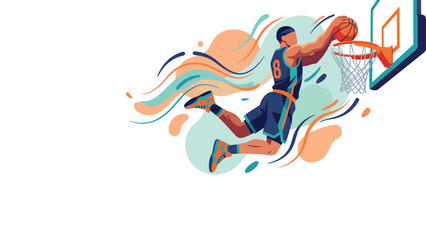 Basketball dunk illustration: dynamic vector of a player in jersey 8 performing a slam dunk toward the hoop © Kyle