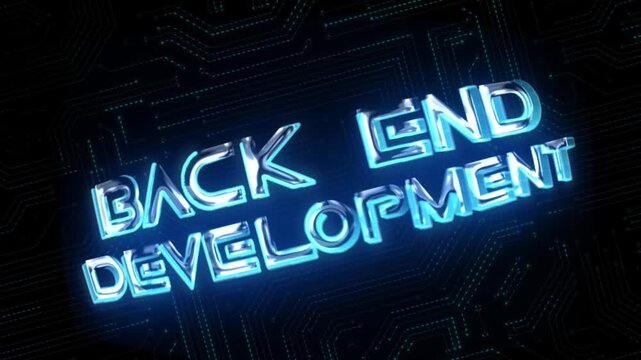 Back End Development Glossy 3D Technological Title With Circuit Background
