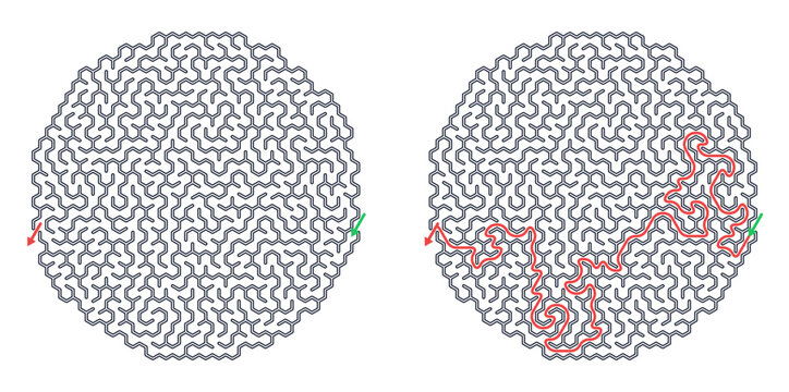 Word seek puzzle sheet with intricate maze designs and paths  